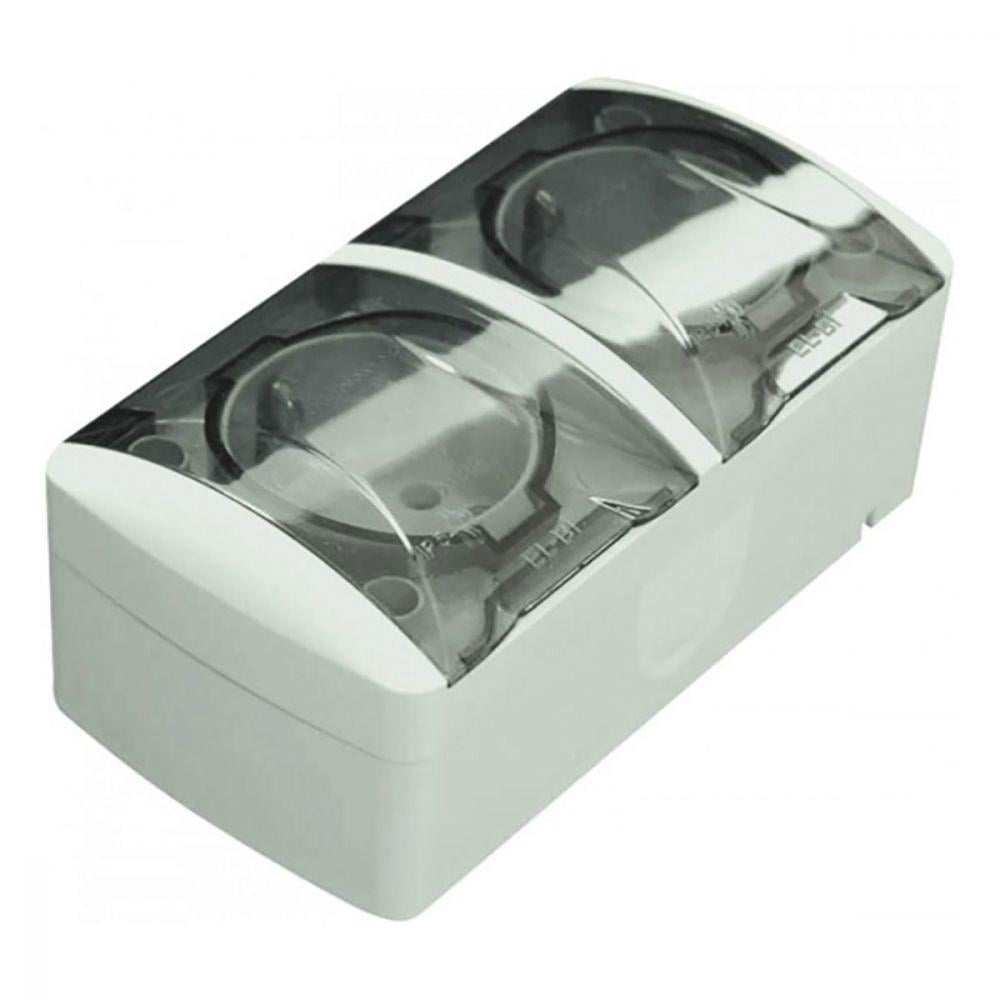 Розетка подвійна BERTA IP54 із заземленням із кришкою накладна Білий (HN-013051)