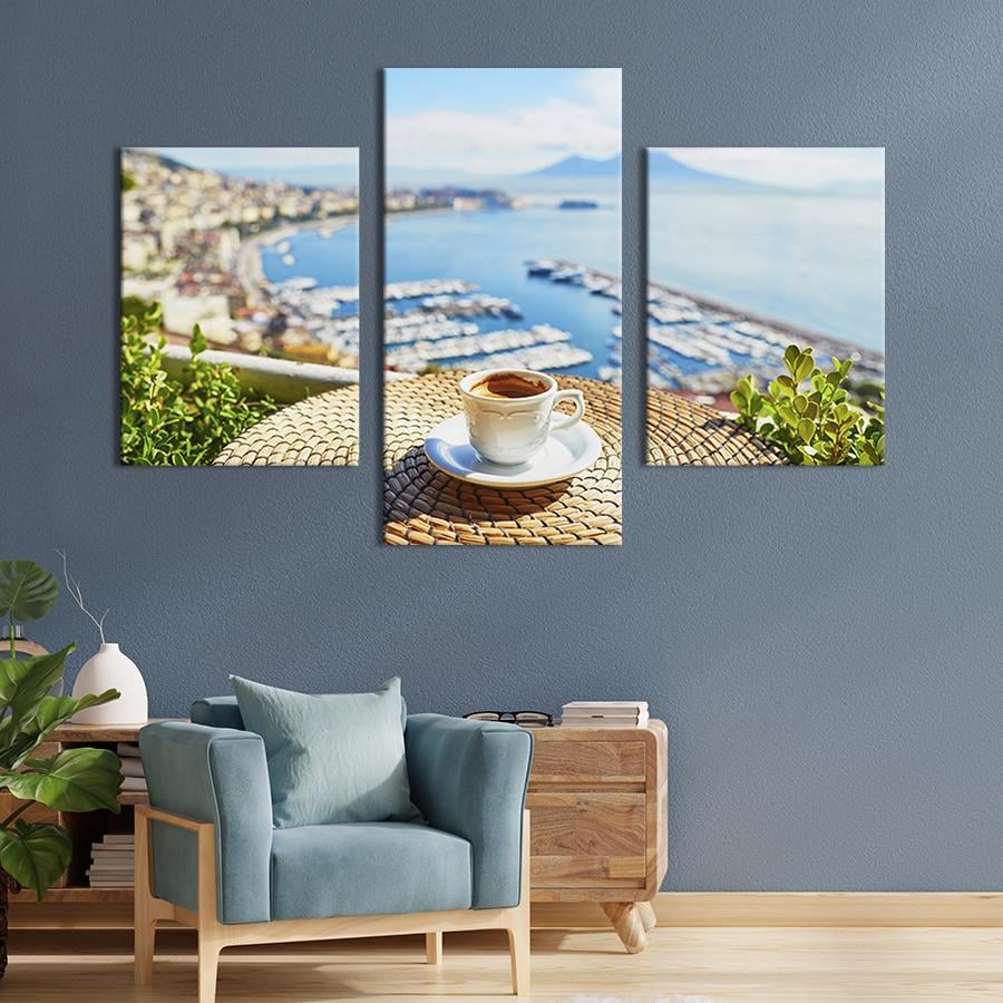 Картина для интерьера Ароматный кофе и море 96x60 см (302-32)