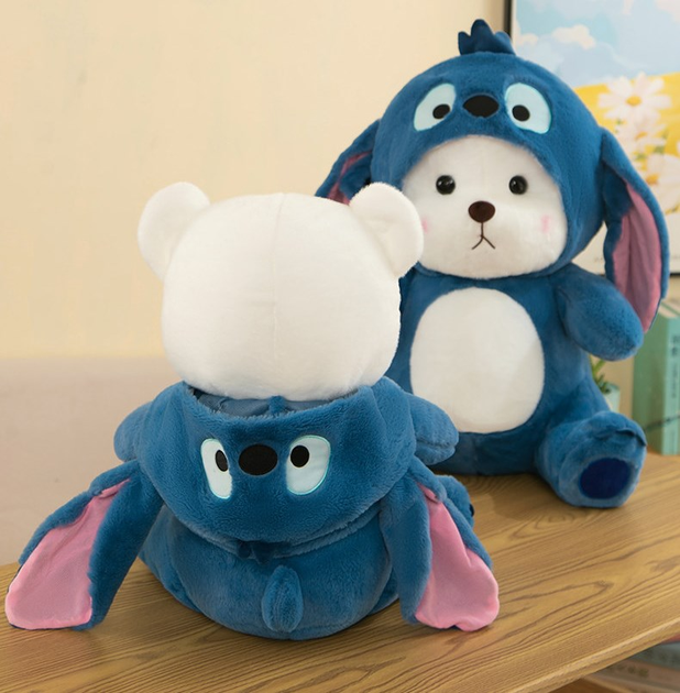 Мягкая игрушка Медведь в костюме Стич со съемным капюшоном 28 см Синий (2117-77) - фото 6