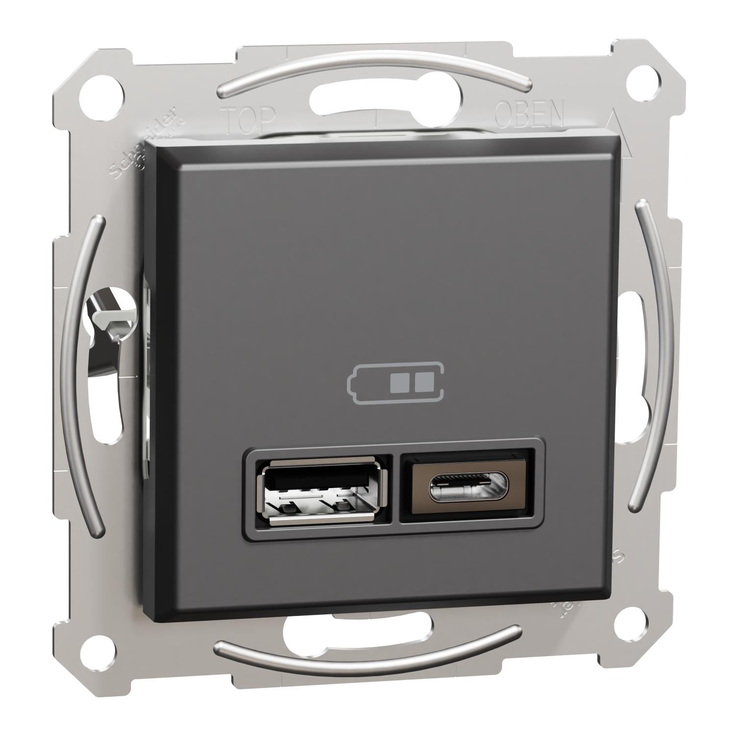 Розетка Schneider Electric Asfora ABS USB А+С 2,4А Черный (EPH2700371)