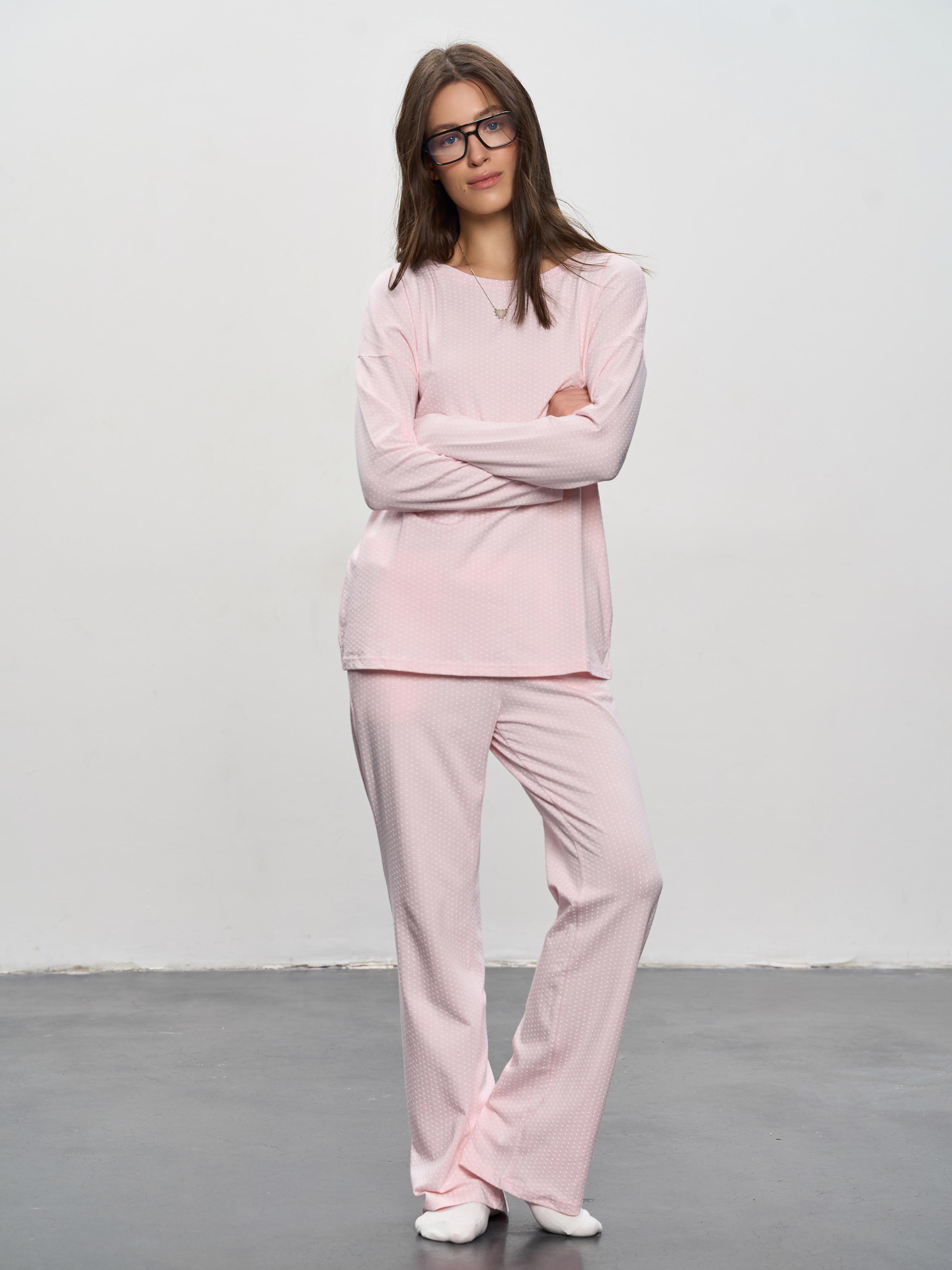 Домашний комплект женский штаны и футболка с длинным рукавом ROZA 250911 3XL Розовый в горошек (4824005751776)