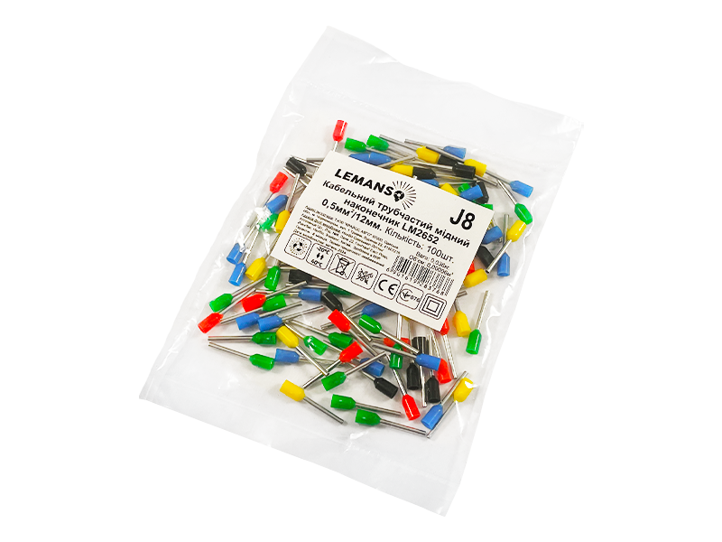 Наконечники кабельные трубчатые Lemanso LM2652 0,5 кв. мм 12 мм 100 шт. (8631)