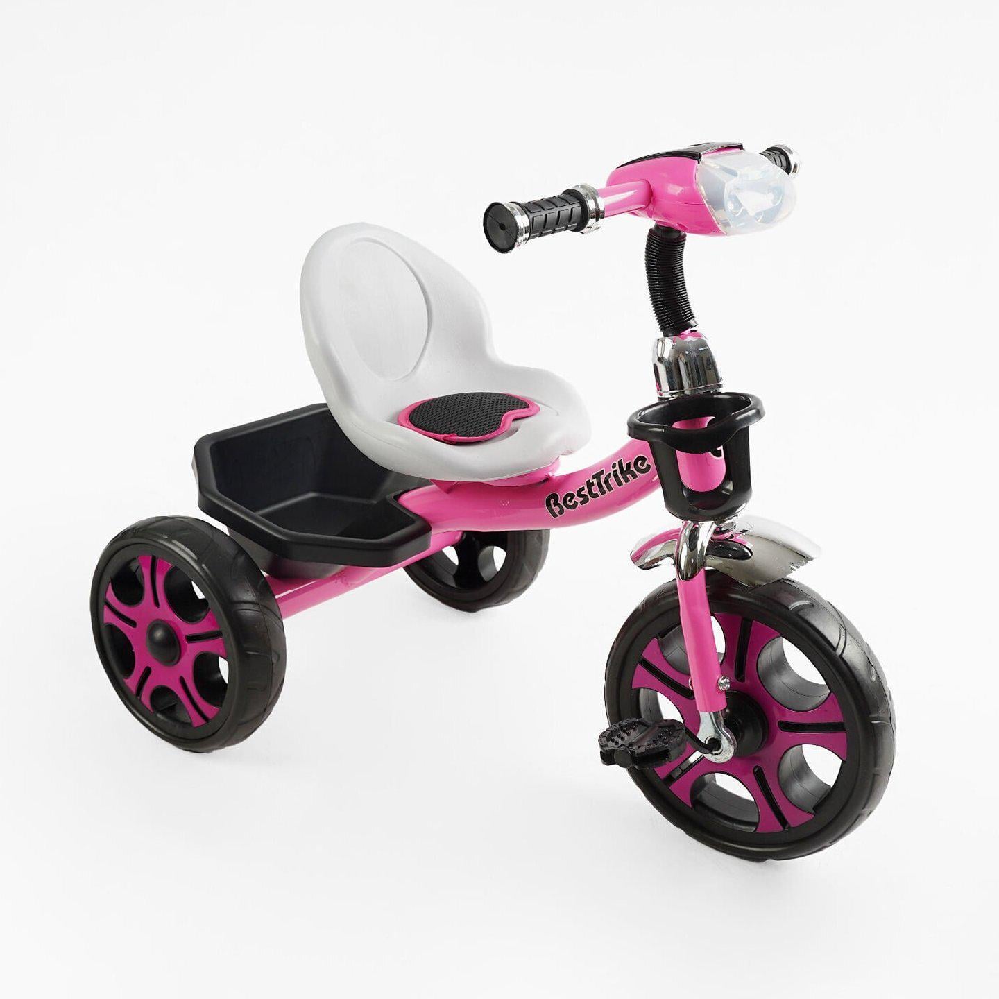 Детский трехколесный велосипед без ручки Best Trike BS с багажником и фарой Розовый