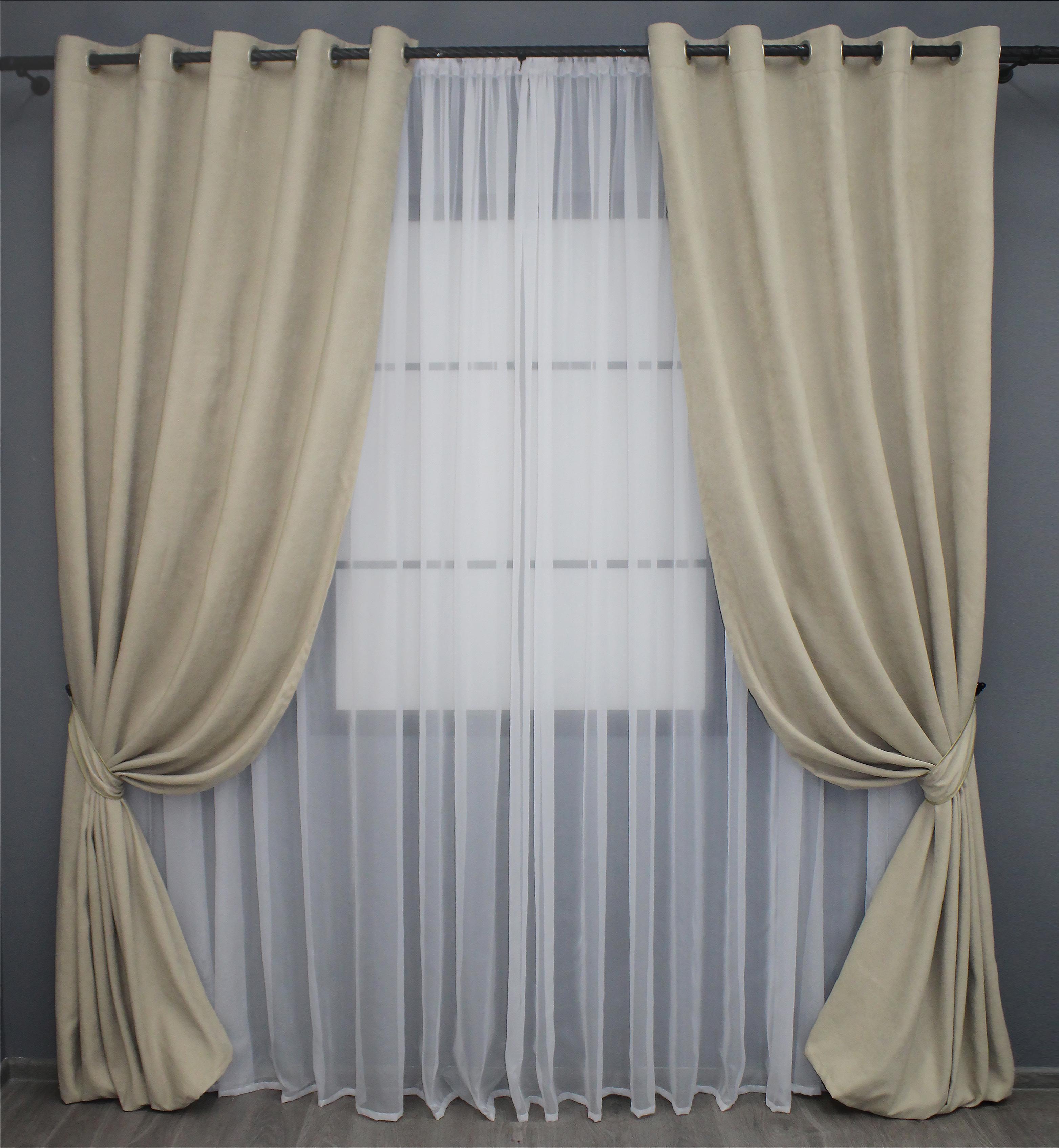 Комплект штор на люверсах VR-Textil Микровелюр Petek №1488ш 150х270 см 2 шт. Бежевый (37-0168)