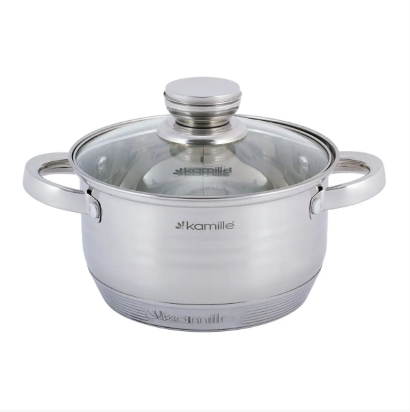Кастрюля с крышкой Kamille KM-4911 2,0 л из нержавеющей стали и полыми ручками для индукции и газа (NA001674)