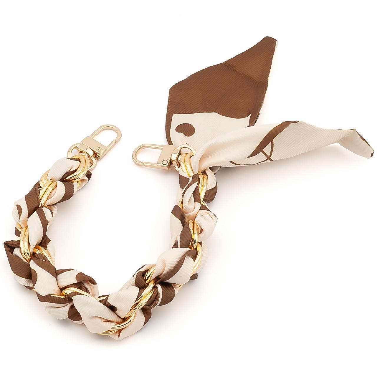 Цепь с лентой Твилли для телефона/сумки 30х1,6 см Gold Polka Dot Brown принтированная (ТФ0030л03)