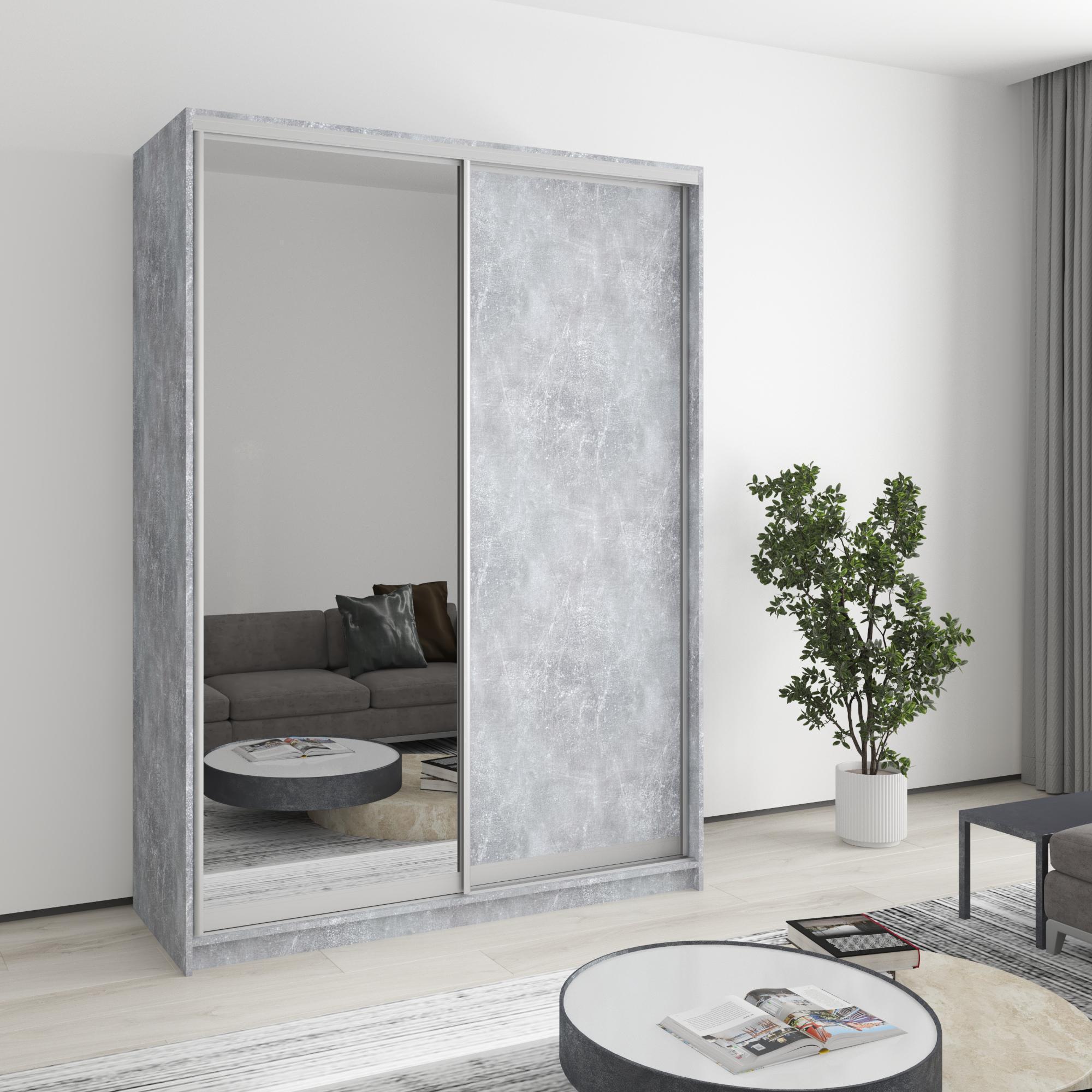 Шкаф-купе двухдверный MebelStar Стандарт AL ДСП/зеркало 150x45x210 см Бетон (MBS-2392) - фото 1