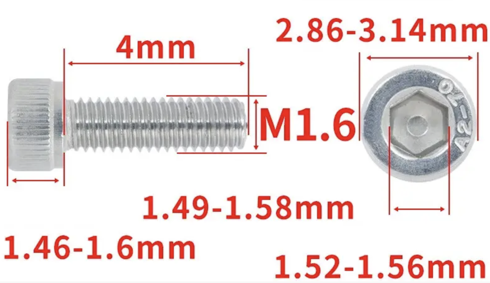 Винт с шестигранной головкой DIN912 M1,6x4 мм (DIN912_m16_4) - фото 2 Винт с шестигранной головкой DIN912 M1,6x4 мм (DIN912_m16_4) - фото 2