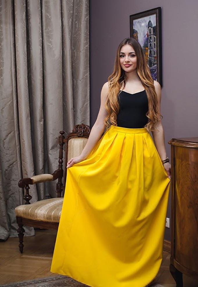 Юбка женская макси в складку Podium 13908-YELLOW XS Желтый