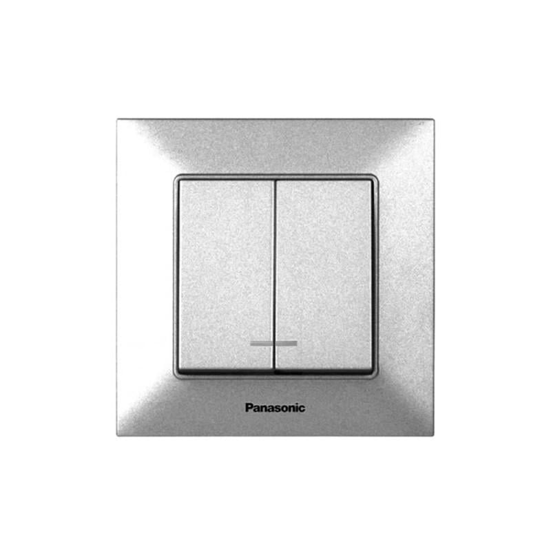 Вимикач двоклавішний Panasonic Arkedia Slim з підсвічуванням та рамкою ABS сріблястий (WNTC00102S UA1)