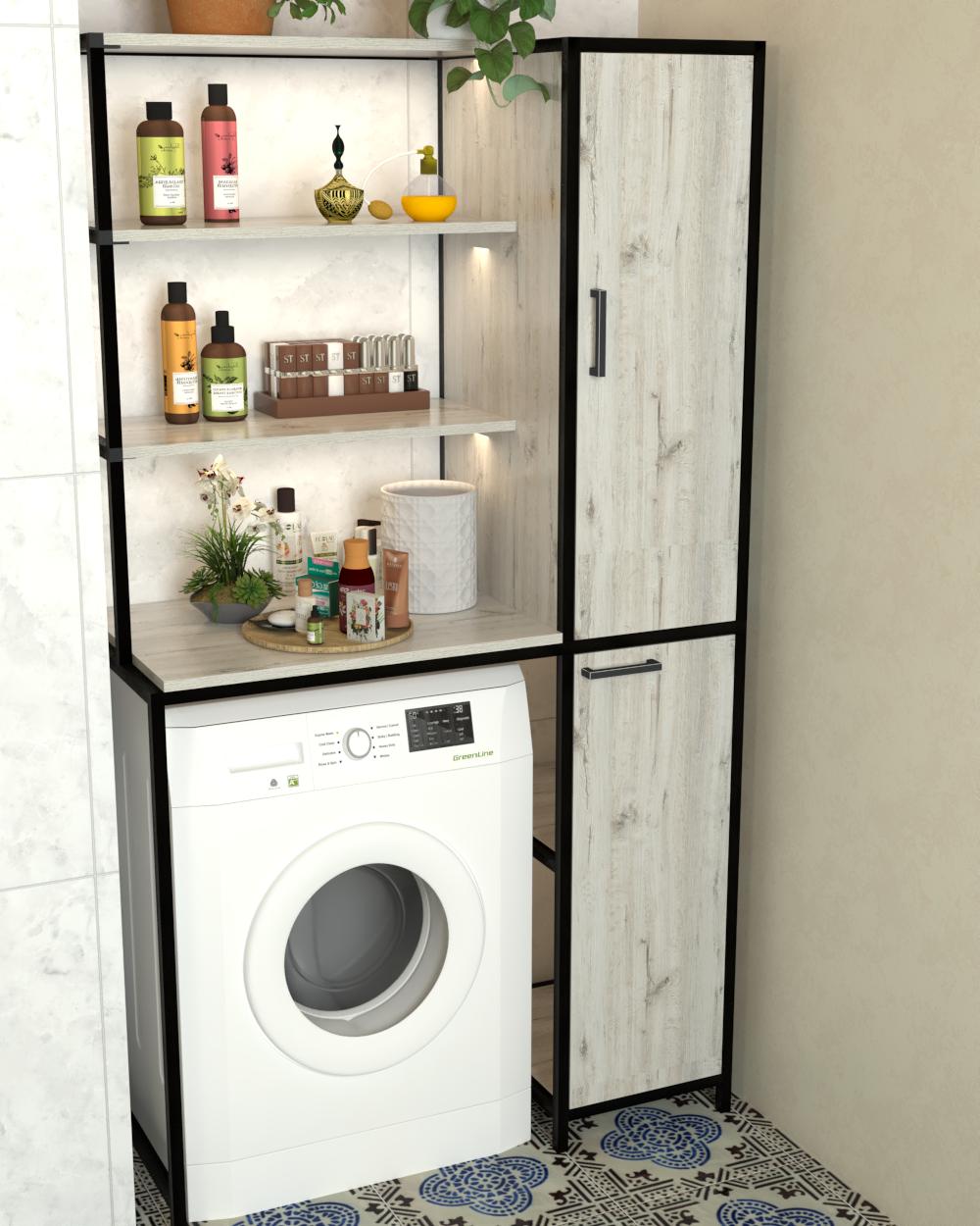 Стеллаж в ванную над стиральной машиной EcoLoft Марелия DSP-1486-2 в стиле лофт Дуб Кортона (35718132)