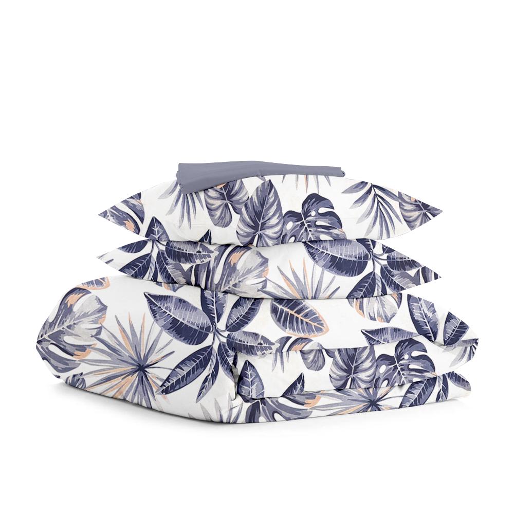 Комплект евро постельного белья Cosas Palm Leaves Grey Steel 200х220 см на резинке (4822052069851)