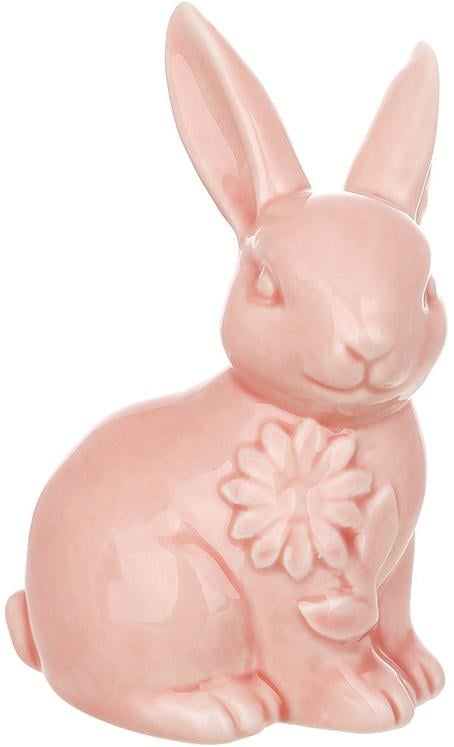 Фігурка порцелянова Заєць з квіткою 10,5 см Рожевий