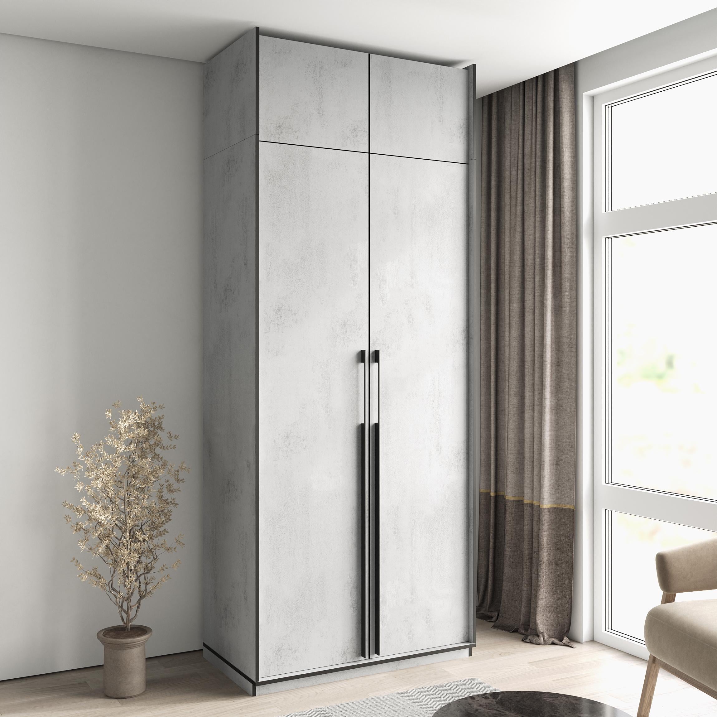 Шафа Moreli Ramo R-00013 з полицями/шухлядами та антресоллю 1001x2500x570 мм Бетон тефра (23763780)