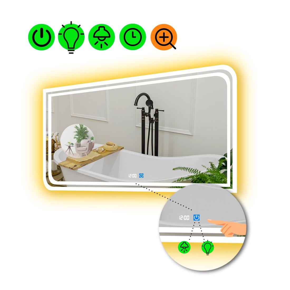 Зеркало с LED подсветкой Federica с сенсором и линзой без подсветки 90x60 см (8776297)