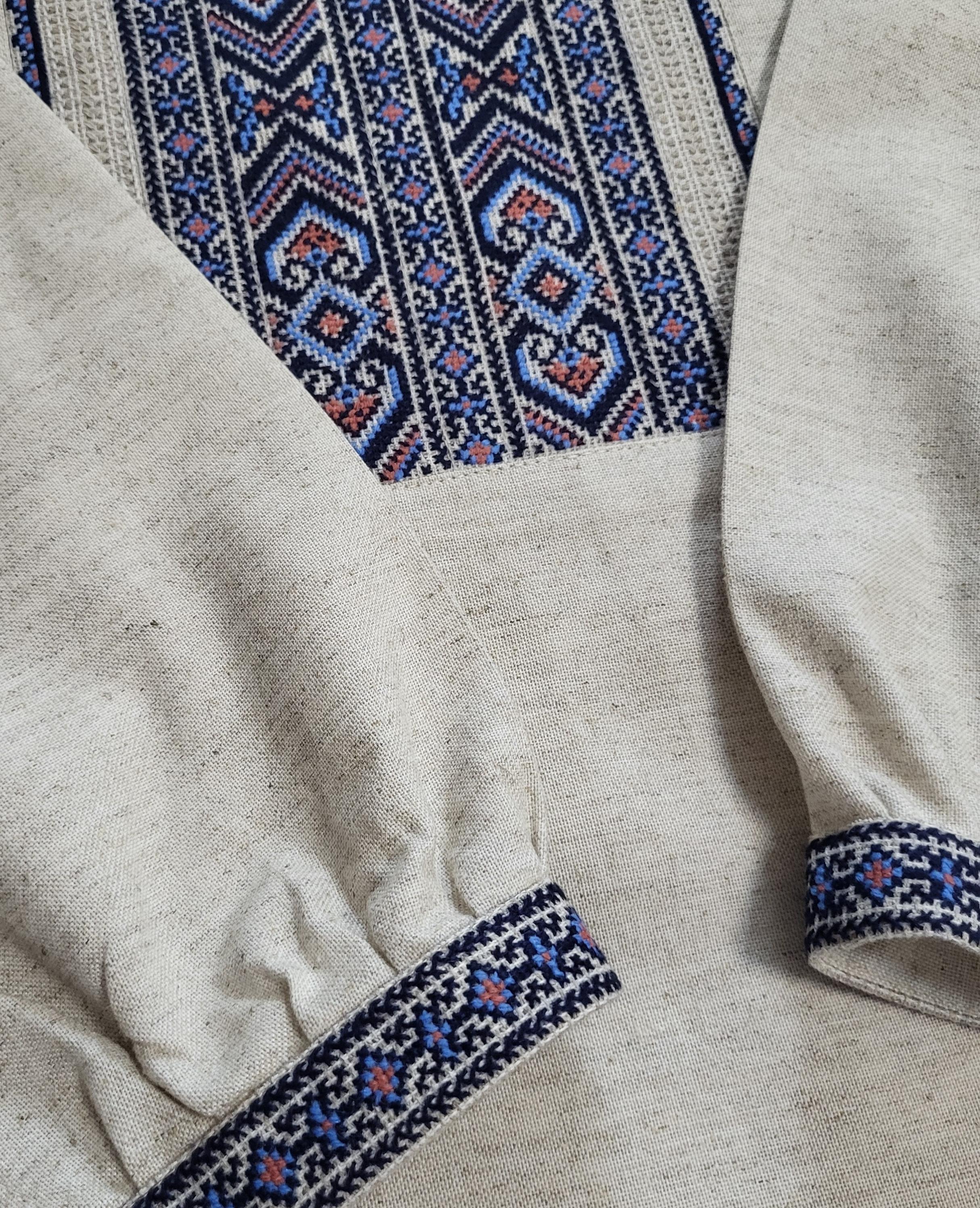 Мужская вышиванка ручной работы на домотканом полотне вышитые вставки 3XL (58) - фото 4