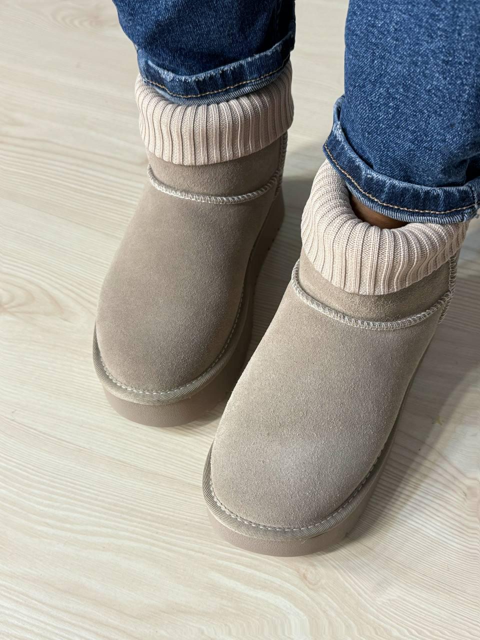 Угги женские Hengji 56-3 с манжетом носком на высокой подошве р. 40 Бежевый (5160) - фото 8