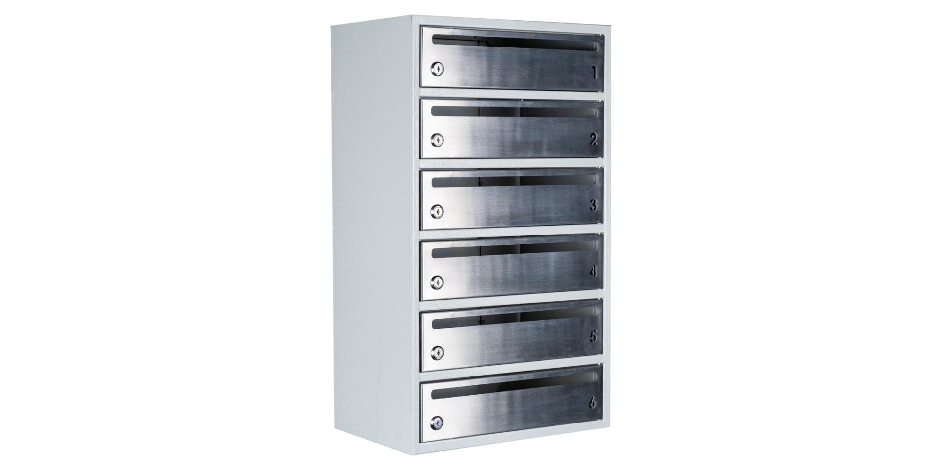 Почтовый ящик Галиндустрия E2-F многосекционный на 6 квартир с дверцей из нержавеющей стали Серый (132-119-000006721)