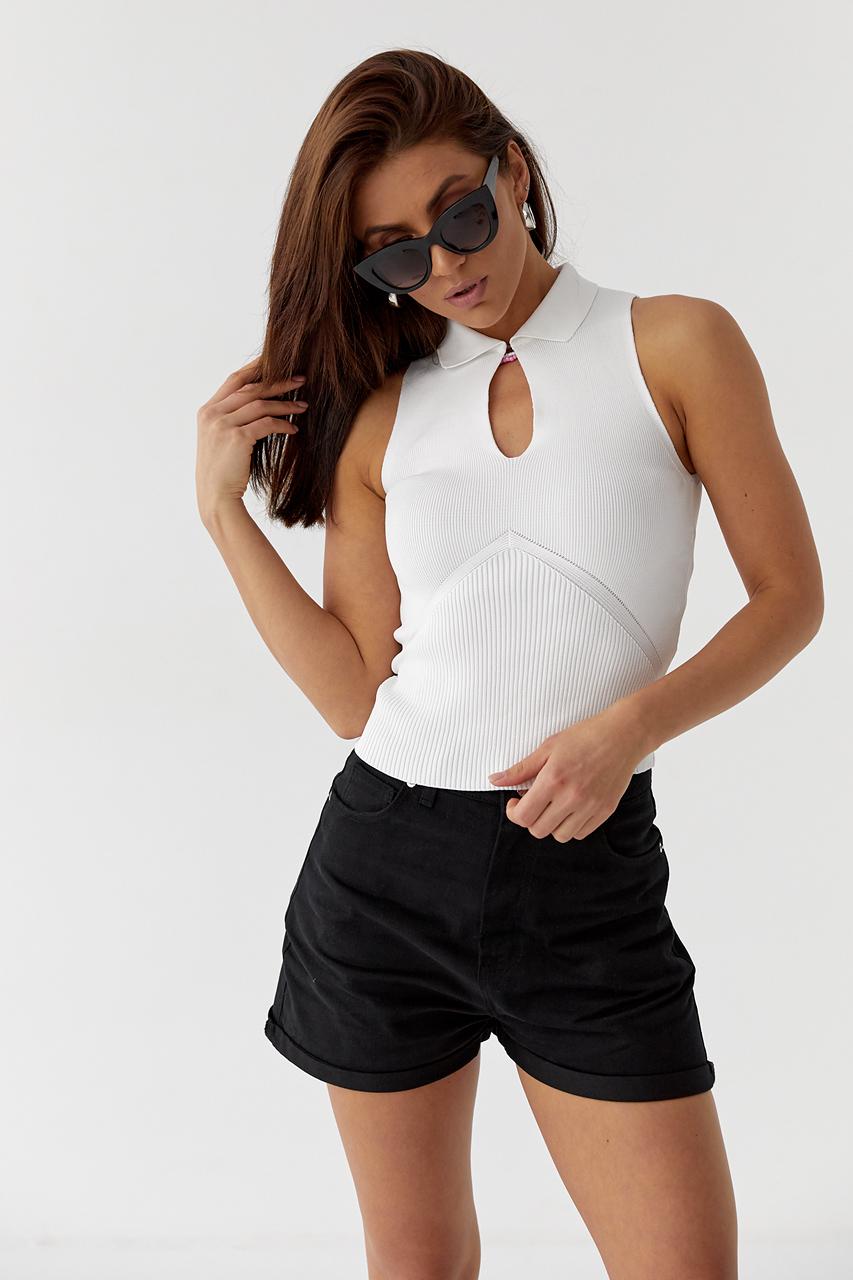 Кроп-топ женский QU STYLE базовый с воротником M Белый