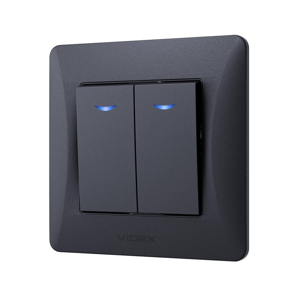Выключатель двухклавишный Video Binerа с подсветкой Черный (22551031) Выключатель двухклавишный Video Binerа с подсветкой Черный (22551031)