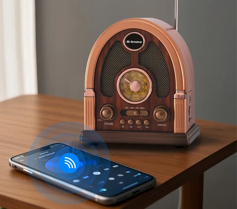 Радіоприймач вінтажний M-Amazup RD-X7 Ретро AM/FM/SW Bluetooth USB-зарядка та акумулятор Dark Brown (24086695) - фото 6 Радіоприймач вінтажний M-Amazup RD-X7 Ретро AM/FM/SW Bluetooth USB-зарядка та акумулятор Dark Brown (24086695) - фото 6