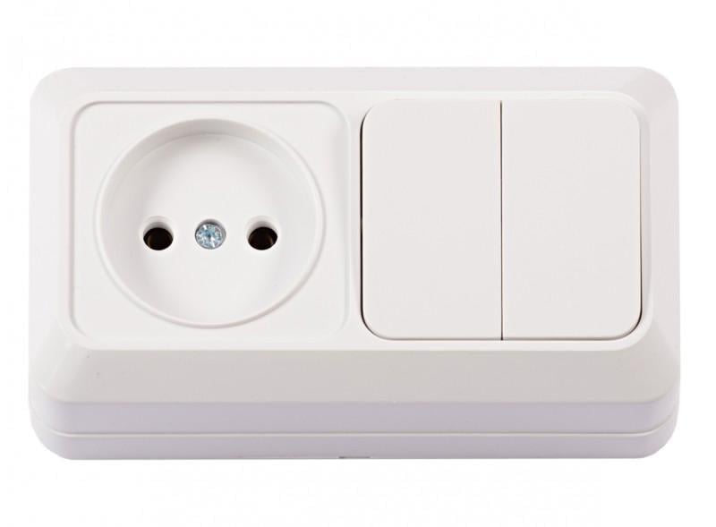 Розетка одинарна накладна Luxel 2033 OPERA та вимикач подвійний Білий (27486966)
