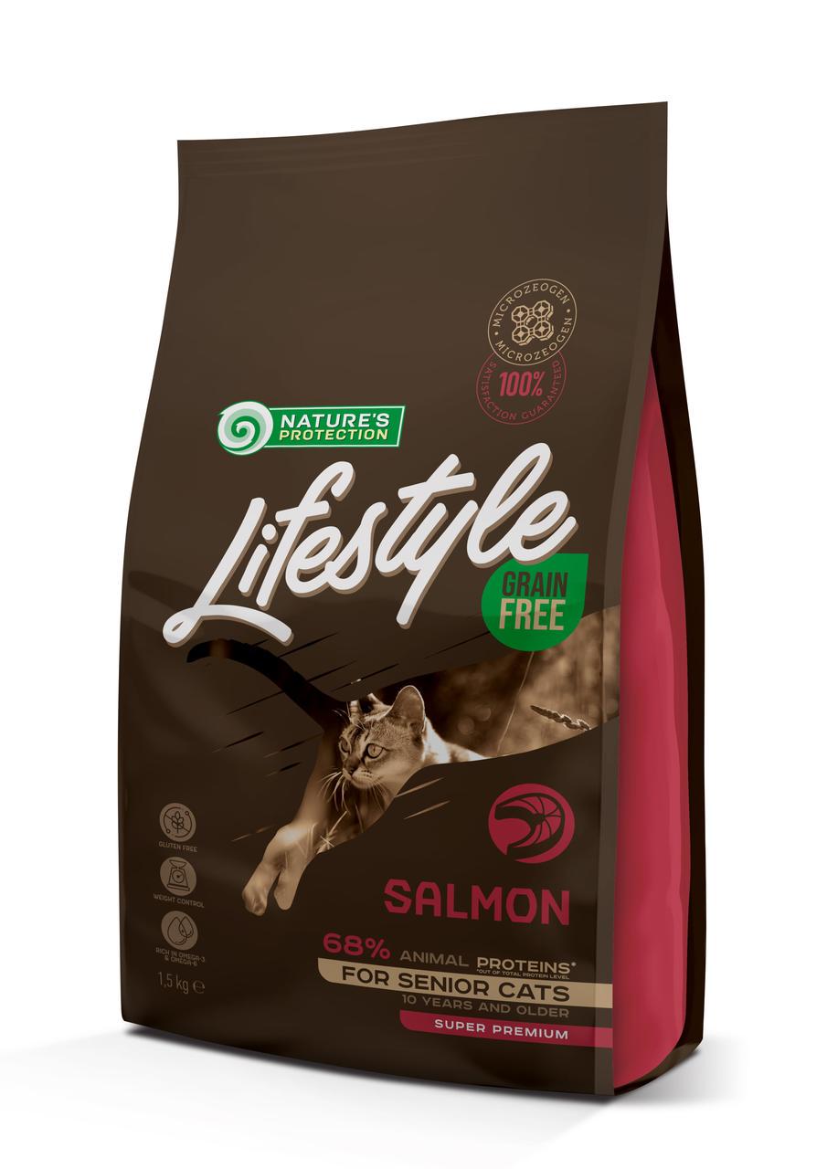 Сухий корм беззерновий Lifestyle Grain Free Salmon Senior Cat для літніх котів з лососем 1,5 кг (NPLS45956)