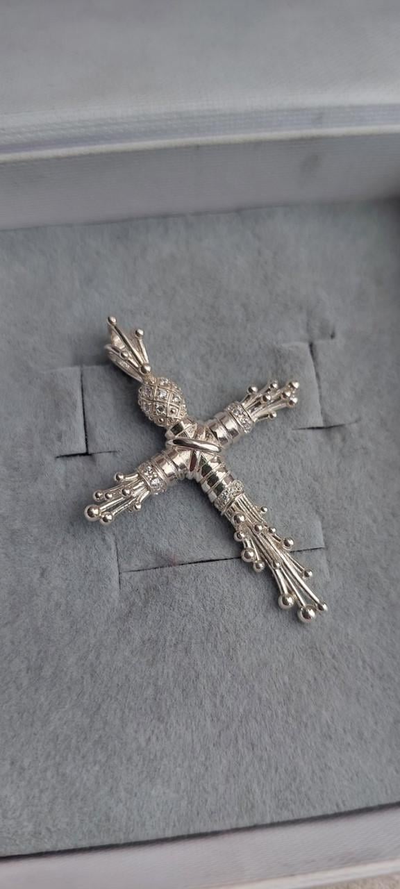 Хрестик срібний Мотанка з цирконами 925 проба (30255706) - фото 2