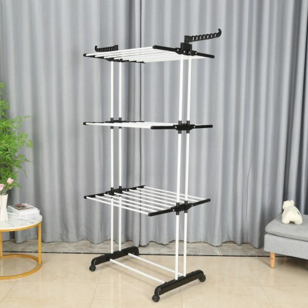 Сушилка-органайзер для белья Bonro B07 многоярусная раскладная на колесиках до 30 кг Черно-белый (132-76-42400233) - фото 5 Сушилка-органайзер для белья Bonro B07 многоярусная раскладная на колесиках до 30 кг Черно-белый (132-76-42400233) - фото 5