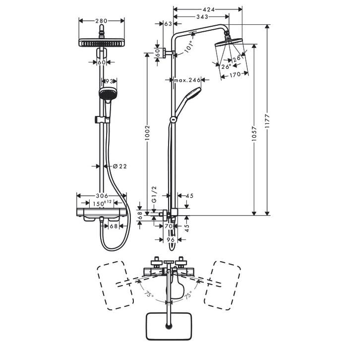 Душевая система с термостатом Hansgrohe CROMA 27630000 Хром (71651) - фото 2