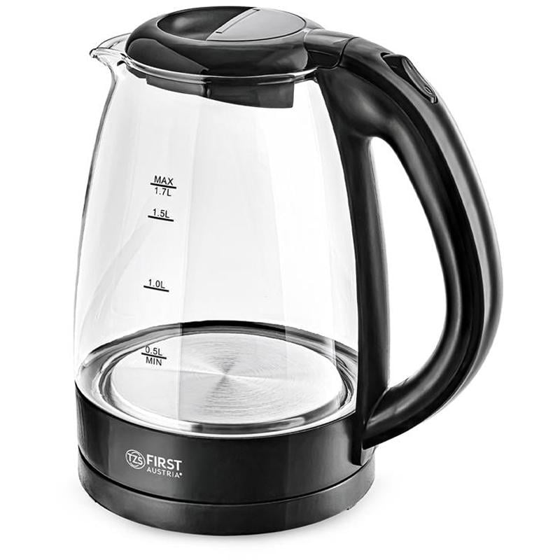 Чайник електричний First FA-5404-1-BA скляний корпус 2200 Вт 1,7 л Чорний (626262)