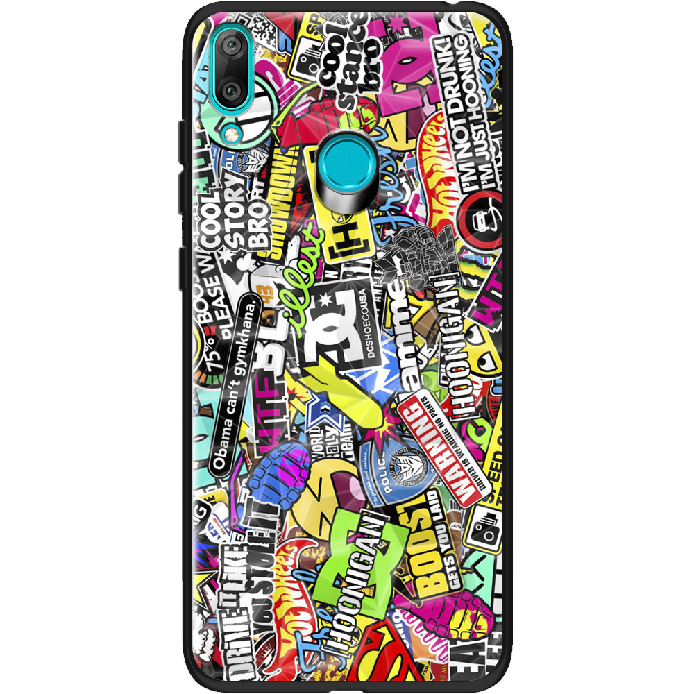 Чехол Boxface Huawei Y7 2019 Multicolored Inscriptions Черный силикон с призмой (36044-up880-37853)