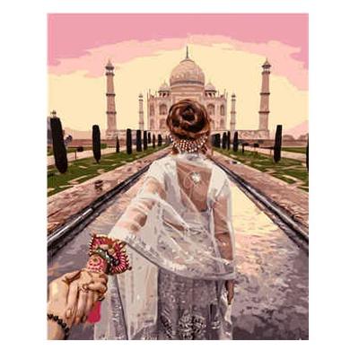 Набор для росписи по номерам Strateg Девушка у Тадж-Махала 40х50 см (VA-0786-mt)