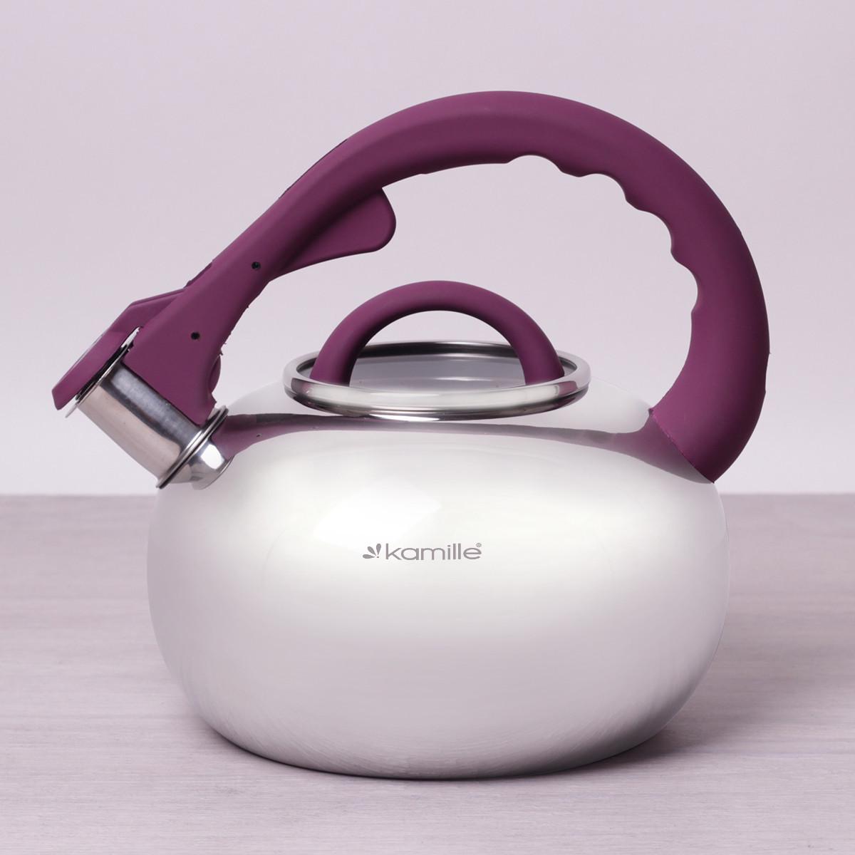 Чайник Kamille 2,8 л из нержавеющей стали со стеклянной крышкой Фиолетовый KM-0687AFL - фото 4 Чайник Kamille 2,8 л из нержавеющей стали со стеклянной крышкой Фиолетовый KM-0687AFL - фото 4