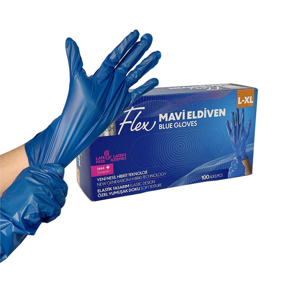 Перчатки одноразовые Reflex FlexTPE L/XL 100 шт. Синий - фото 2