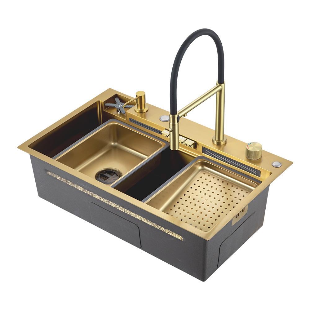 Мийка Gappo GS 7547-13 PROFI з омивачем склянок зі змішувачем дозатором 750x470 мм Золотий (30824303)