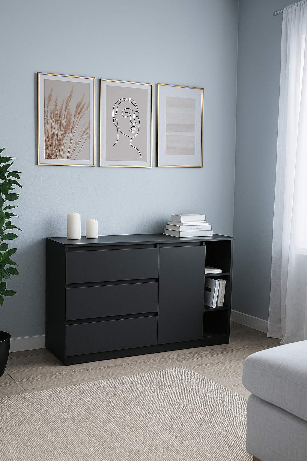 Комод MEBEX на 3 ящика с открытой нишей 120х40х77 см Серый темный (VERTO3B1200DG) - фото 3 Комод MEBEX на 3 ящика с открытой нишей 120х40х77 см Серый темный (VERTO3B1200DG) - фото 3