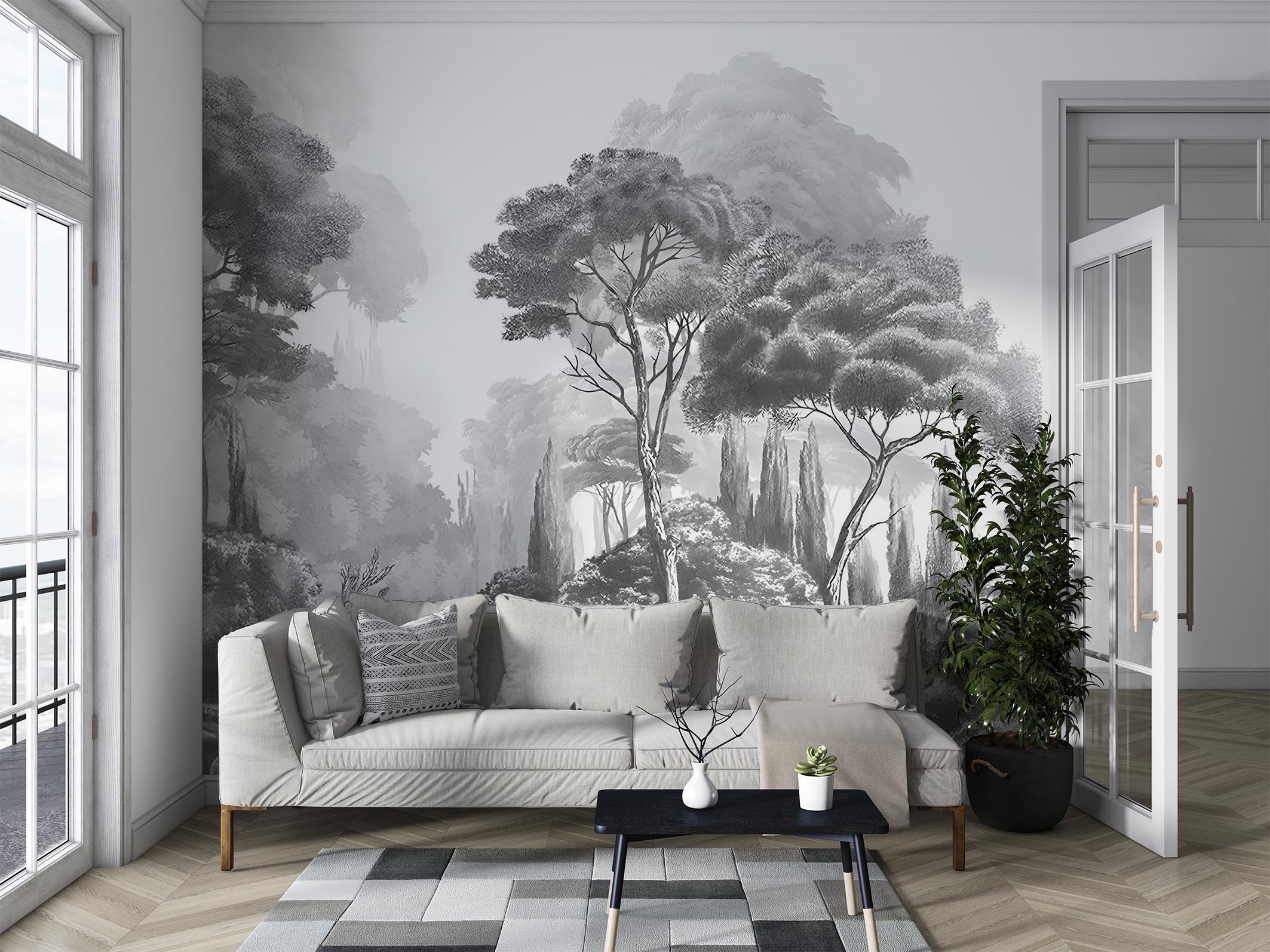 Фотообои флизелиновые Upstream винтажные Черно-белый лесной пейзаж с каменным мостиком 230х153 см (VINT-013/3) - фото 2