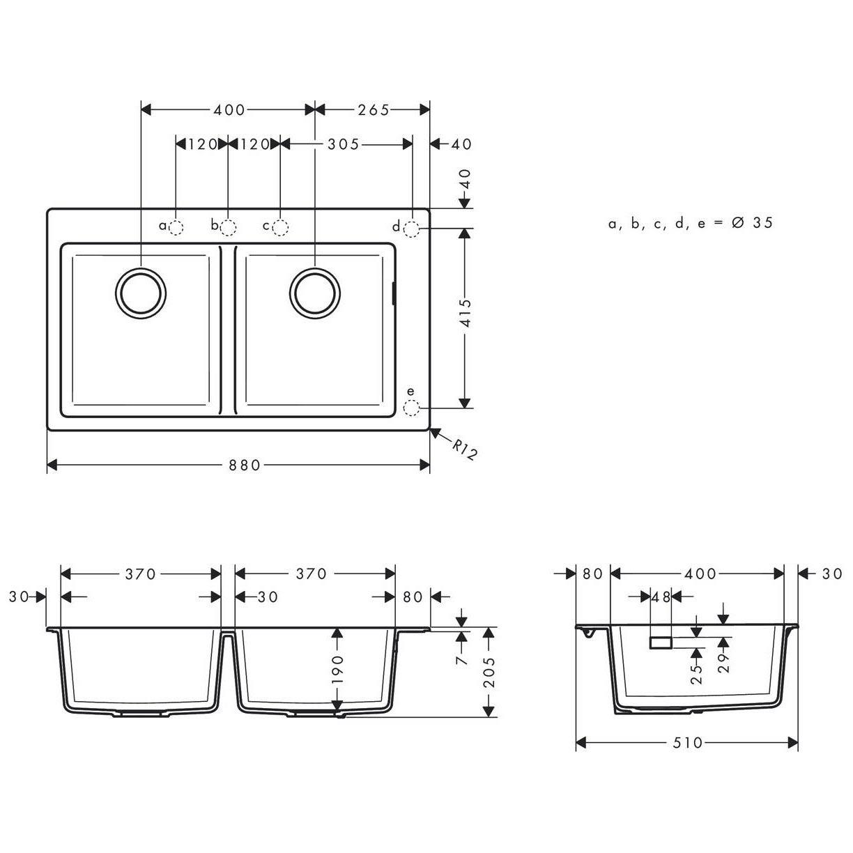 Мийка кухонна Hansgrohe 43316170 дві чаші прямокутна гранітна 880x510 мм Чорний (115898) - фото 2