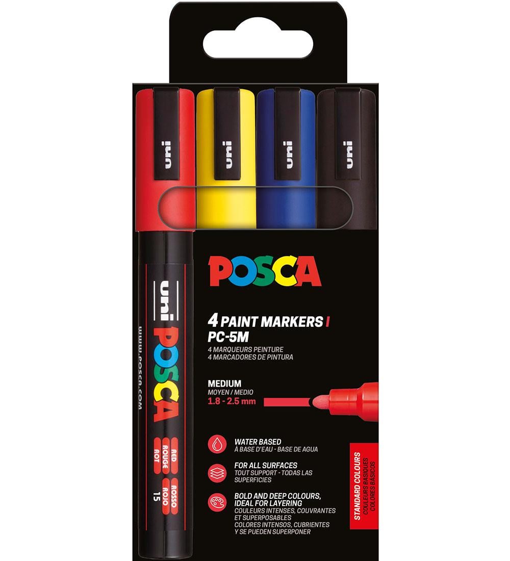 Набор акриловых маркеров POSCA PC-5M 1,8–2,5 мм 4 цвета (SKU-495)
