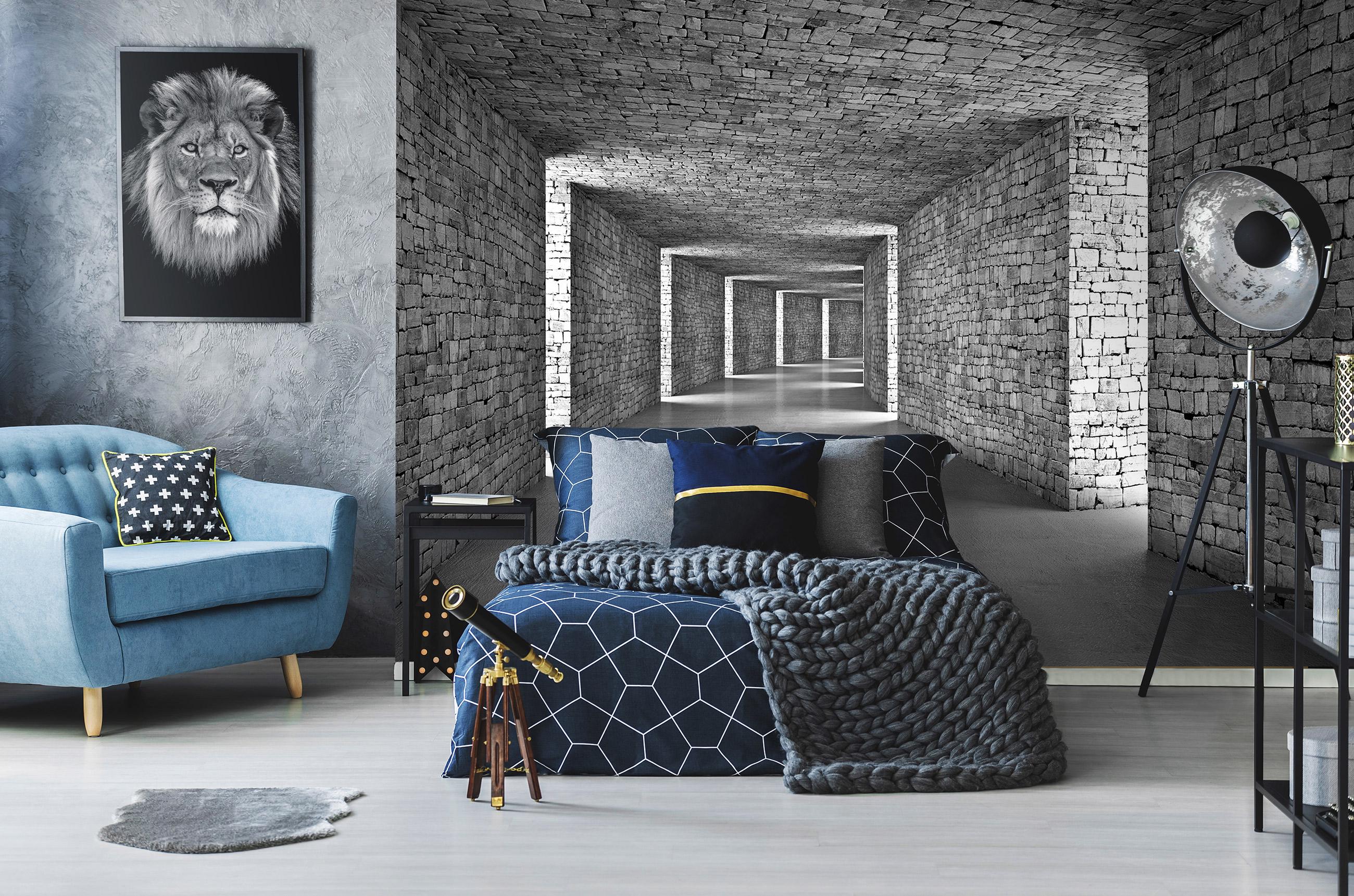 Фотообои флизелиновые 3D Пространственный коридор туннель с клеем 254x184 см Серый (14036V4) - фото 3