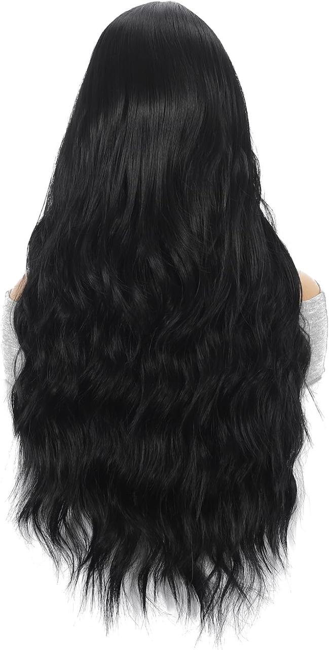 Перука для жінок LINMILAGO довга хвиляста Чорний