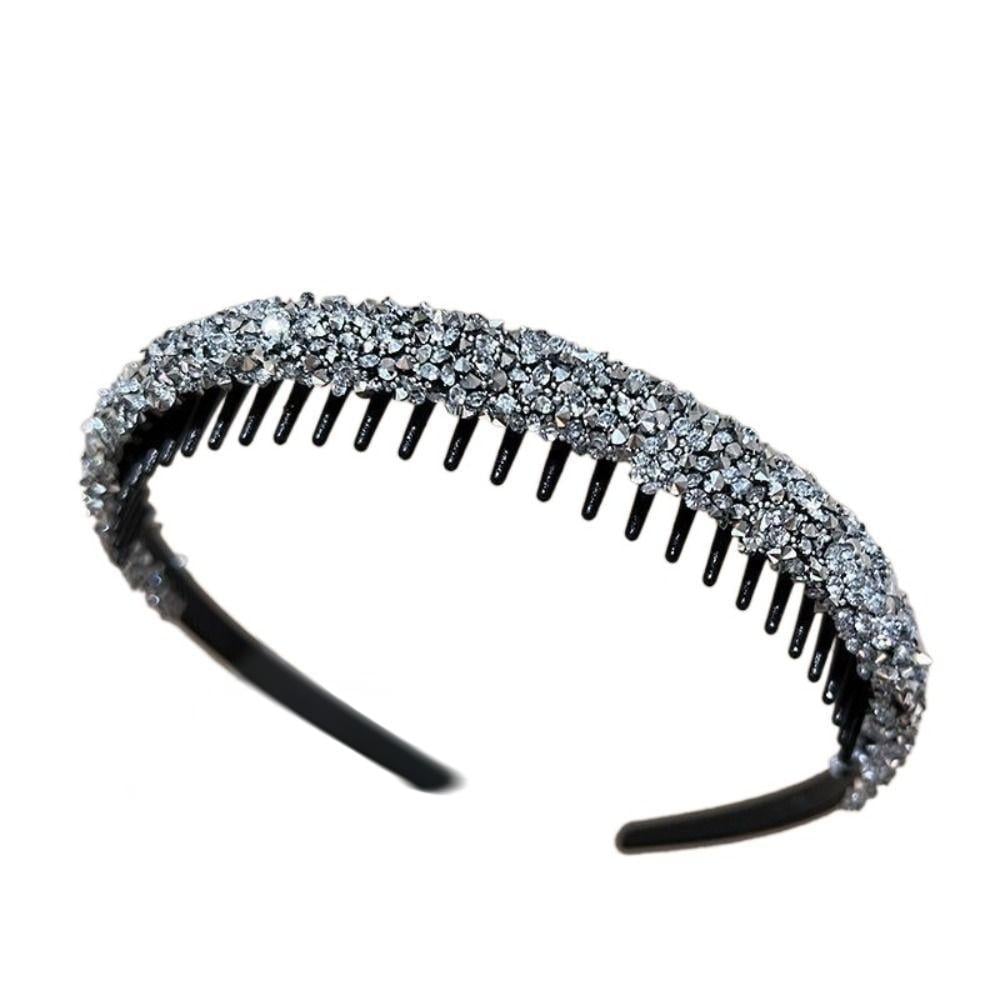 Обруч для волос с гребнем и стразами 12 см Серебристый (2467001309)
