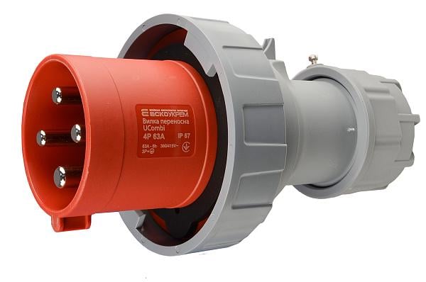 Силовая вилка АСКО-УКРЕМ UCombi 3P+PE 63А 415 В переносная полиамид IP67 Красный (A0080010110)