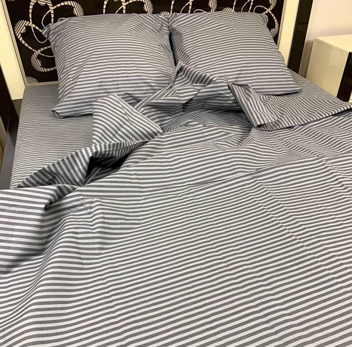 Комплект постільної білизни Gold У смужку євро Сірий (N40) - фото 1