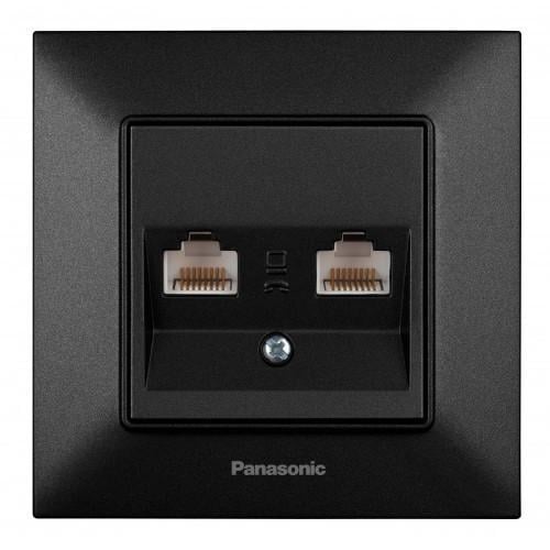 Компьютерная розетка Panasonic Arkedia Slim 2-ая RJ45 CAT5e Черный (17852-е)