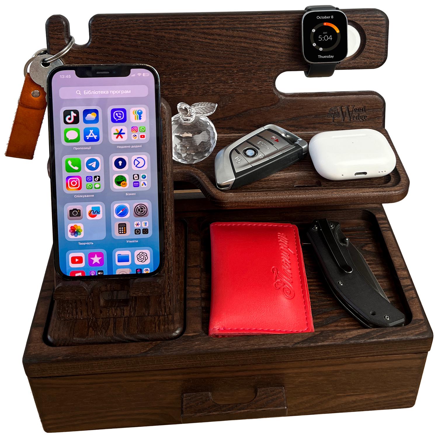 Органайзер дерев’яний для робочого столу з ящиком підставка для телефону/для речей/окулярів 26,5x15x24,5 см Коричневий (WWB-001B)