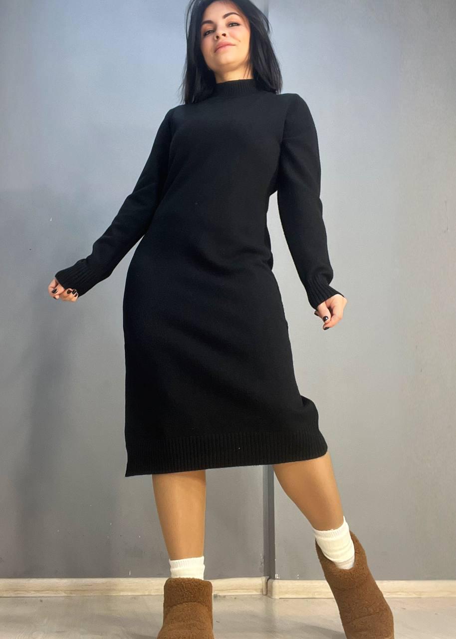 Платье женское ACCORDDREAM 2858 свитер длинное оверсайз воротник стойка разрез OS Черный (3210) - фото 1 Платье женское ACCORDDREAM 2858 свитер длинное оверсайз воротник стойка разрез OS Черный (3210) - фото 1
