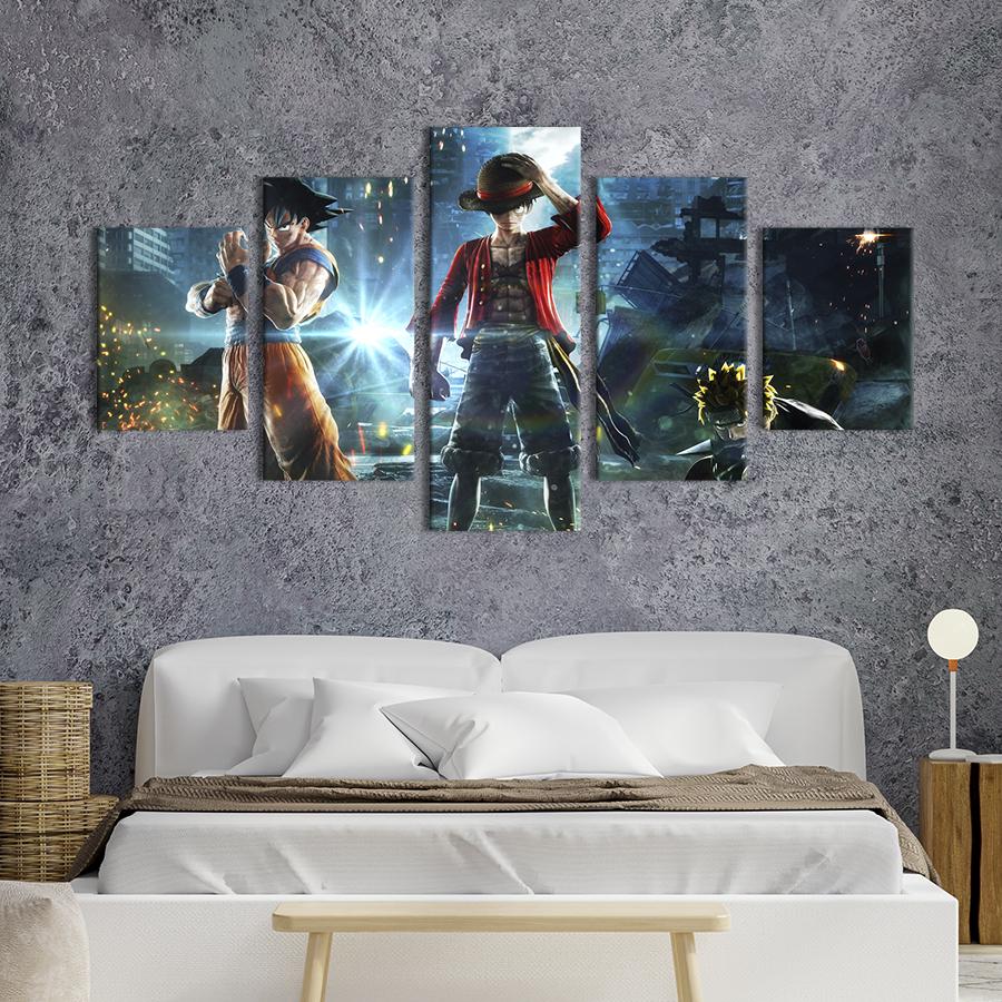 Модульная картина из 5 частей Гоку, Наруто и Луффи - сильная команда 162x80 см (722-52)
