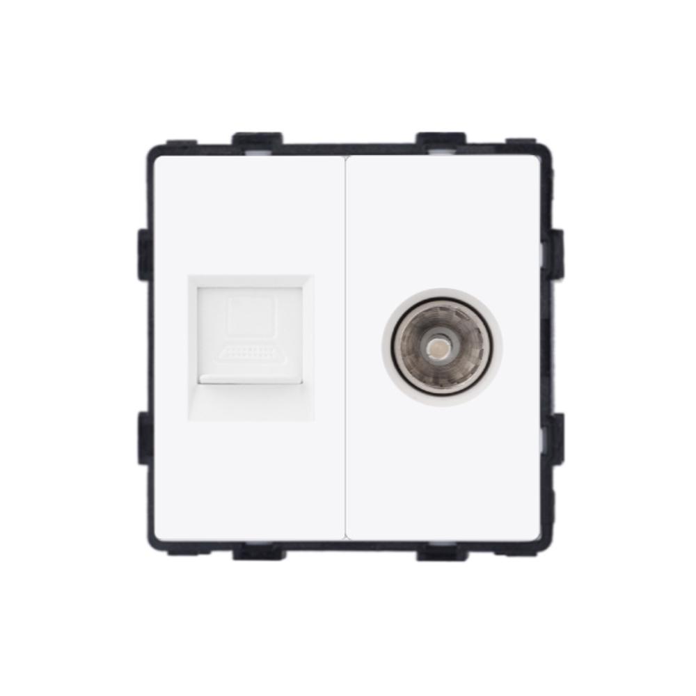 Розетка компьютерная ELIOS RJ-45/ТВ настенная дизайнерская Белый (86-CAT6PTY-WT)